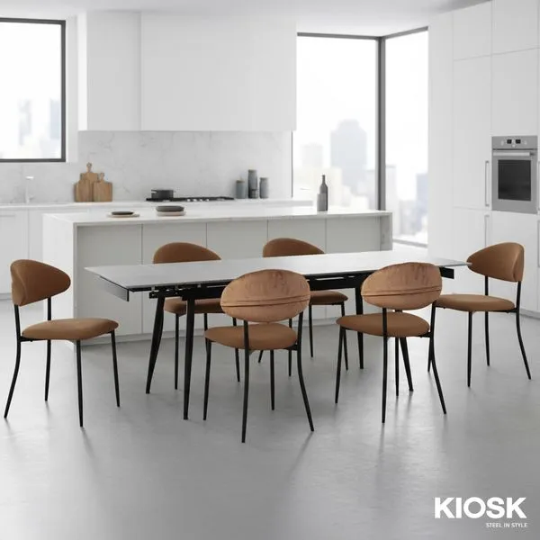 KIOSK DI-2525 Extendable Ceramic Dining Table & 6 OKC-161 Chairs Set