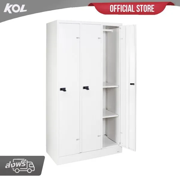 KOL 3-Door Locker Cabinet with 1 Rod, 2 Shelves, and combination Locks