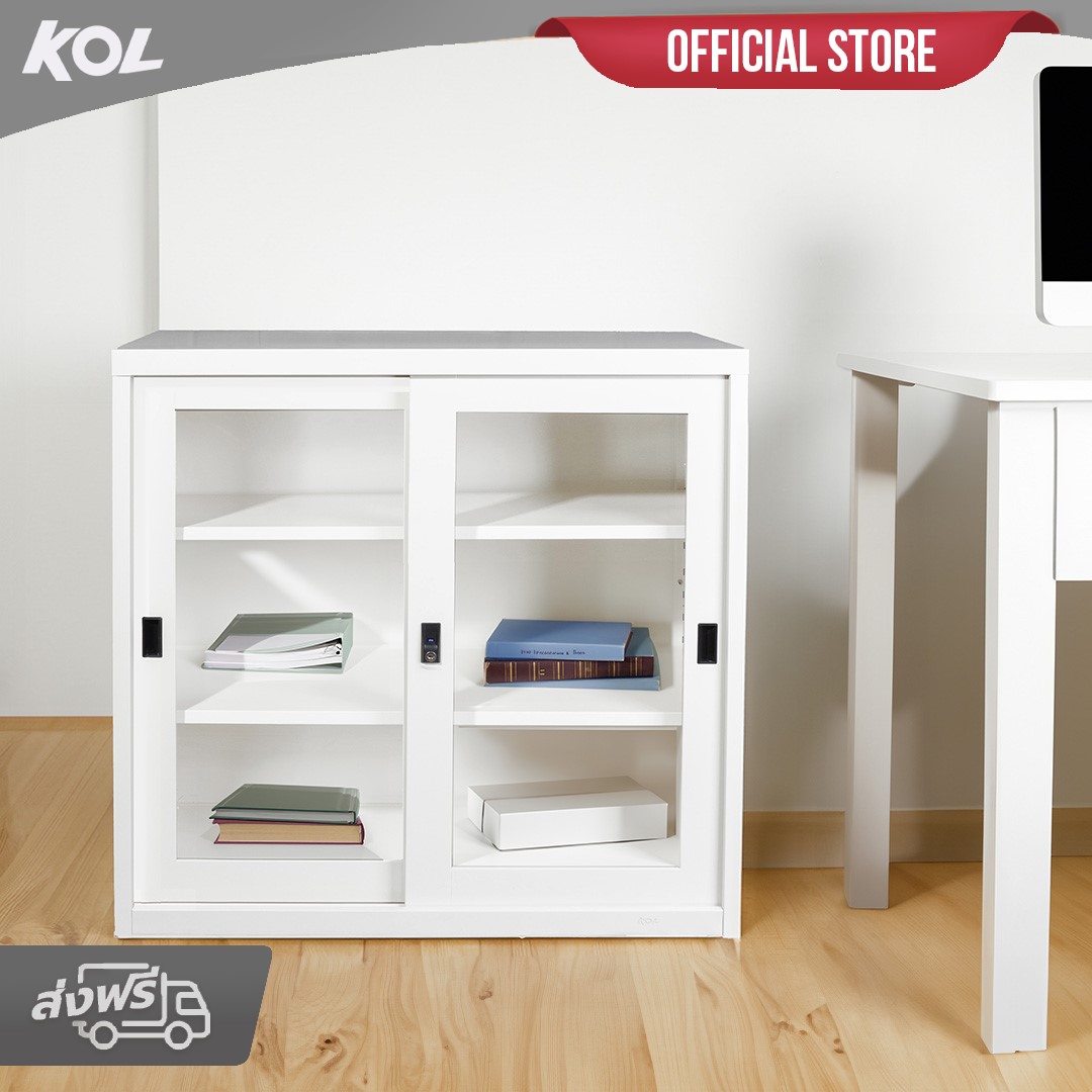 KOL 3-Foot Sliding Glass Cabinet with 3 Adjustable Shelves and Lock