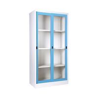 KOL Sliding Glass Door Cupboard with 3 Adjustable Shelves and Lock-5